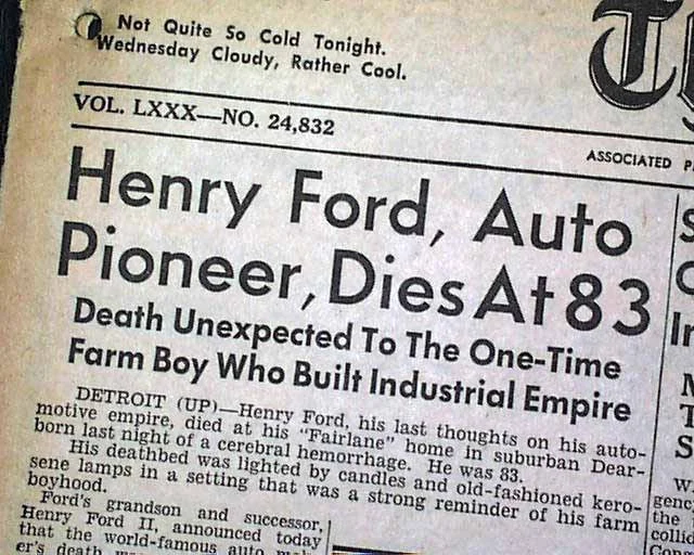 Article about death of Henry Ford 1947